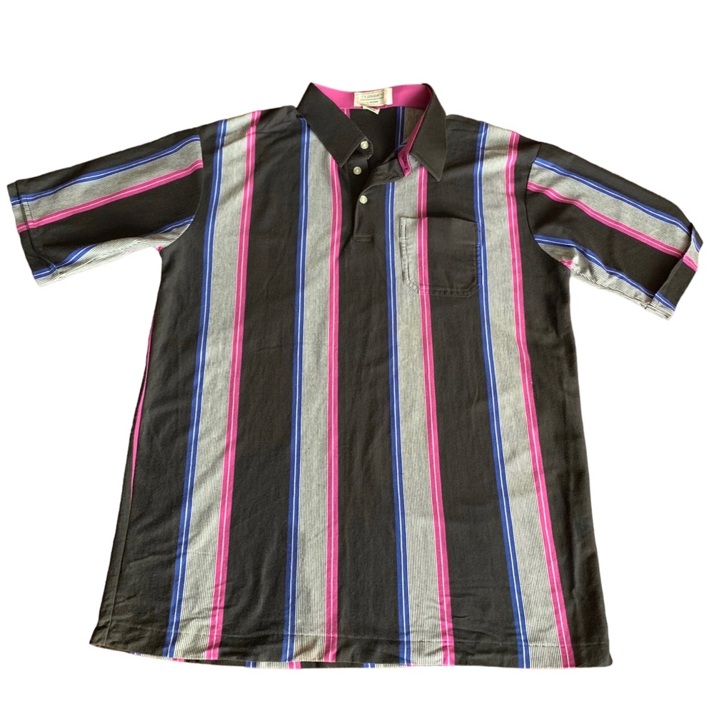 Arrow Tournament Polo Shirt Mens XL Golf Black Blue & Pink Striped
